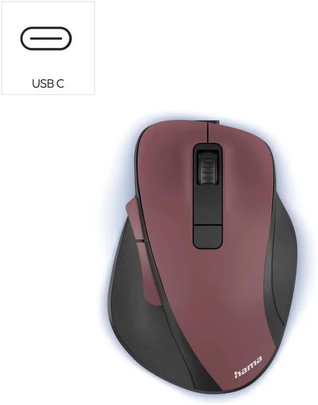 Alt view image 2 of 7 - Hama Ergonomic Mouse (Wireless Mouse, 6 Buttons, 2.4GHz, BlueWave, 800/1200/1600 dpi, Optical Mouse Wireless, Wireless Mouse, Ergonomic Computer Mouse, for Laptop/PC, Battery, Right-Handed) Bordeaux