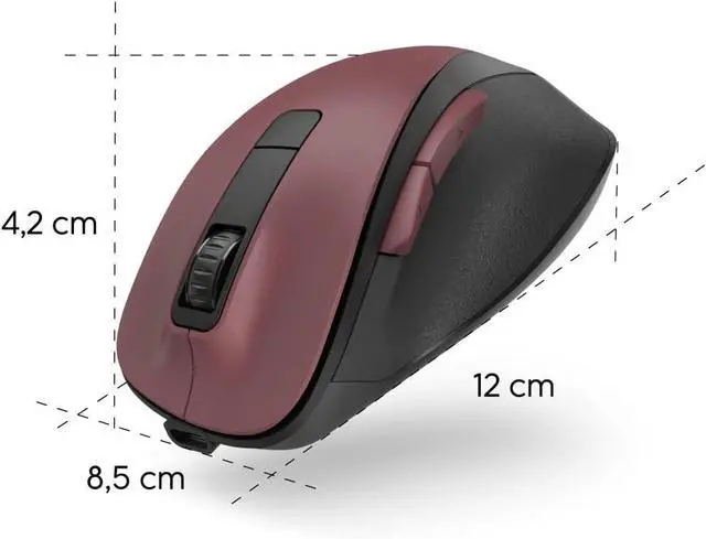 Alt view image 5 of 7 - Hama Ergonomic Mouse (Wireless Mouse, 6 Buttons, 2.4GHz, BlueWave, 800/1200/1600 dpi, Optical Mouse Wireless, Wireless Mouse, Ergonomic Computer Mouse, for Laptop/PC, Battery, Right-Handed) Bordeaux