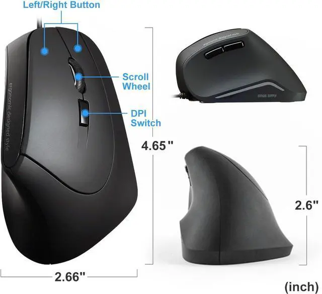Alt view image 6 of 7 - SANWA ERG9 Wired Ergonomic Mouse + Bluetooth Numeric Keypad Set, Vertical Computer Mice with LED Light, 1000/1600 DPI, Portable Wireless Ten Key Number Pad, Compatible with Mac, Windows, Laptop, PC