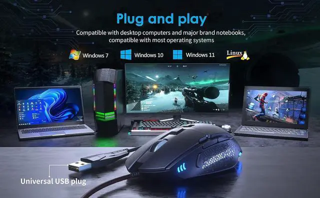Alt view image 2 of 7 - C309 Gaming Mouse Wired, LED Computer Mouse, 7200 DPI Sensor Optical Ergonomic Gamer Mouse, 8 Programmable Custom Macro Shortcuts Remapping PC Gaming Mice for Windows/Mac
