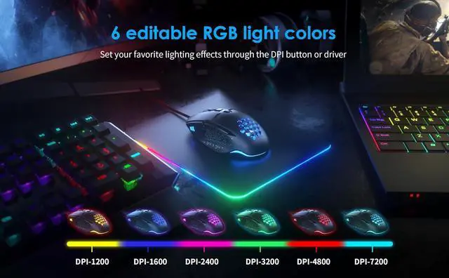 Alt view image 3 of 7 - C303 Gaming Mouse, RGB Wired Mice with 7200 Adjustable DPI, 8 Programmable Buttons, PC Gaming Mice Computer Lightweight Silent Wired Mouse for Gamer Office, Matte Black