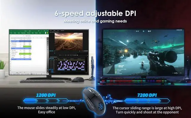 Alt view image 4 of 7 - C303 Gaming Mouse, RGB Wired Mice with 7200 Adjustable DPI, 8 Programmable Buttons, PC Gaming Mice Computer Lightweight Silent Wired Mouse for Gamer Office, Matte Black