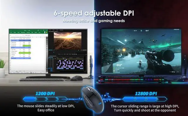 Alt view image 4 of 7 - C309 Gaming Mouse Wired, USB Computer Mouse for Game & Daily, RGB Backlit, 4 Adjustable DPI Up to 12800 DPI, 8 Programmable Buttons Ergonomic Mice for PC, Laptop, Mac, Windows, Matte Black