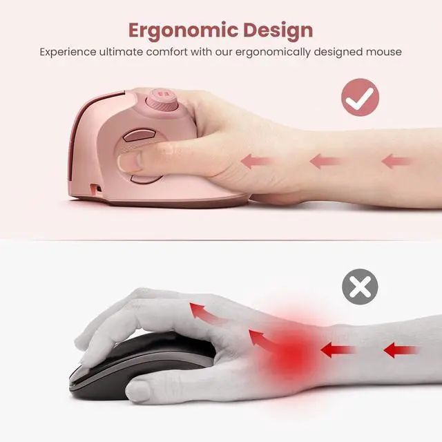 Alt view image 3 of 7 - seenda Ergonomic Mouse Rechargeable, USB+Dual Bluetooth, MOU-302 Vertical Wireless Mouse with Volume Knob, Quiet Clicks, Multi-Device Cordless Mice Compatible for Windows, PC, Laptop, Mac OS