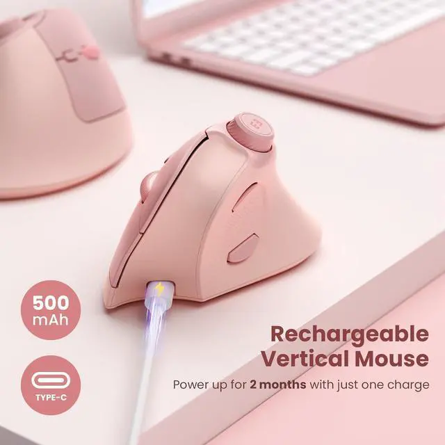 Alt view image 5 of 7 - seenda Ergonomic Mouse Rechargeable, USB+Dual Bluetooth, MOU-302 Vertical Wireless Mouse with Volume Knob, Quiet Clicks, Multi-Device Cordless Mice Compatible for Windows, PC, Laptop, Mac OS