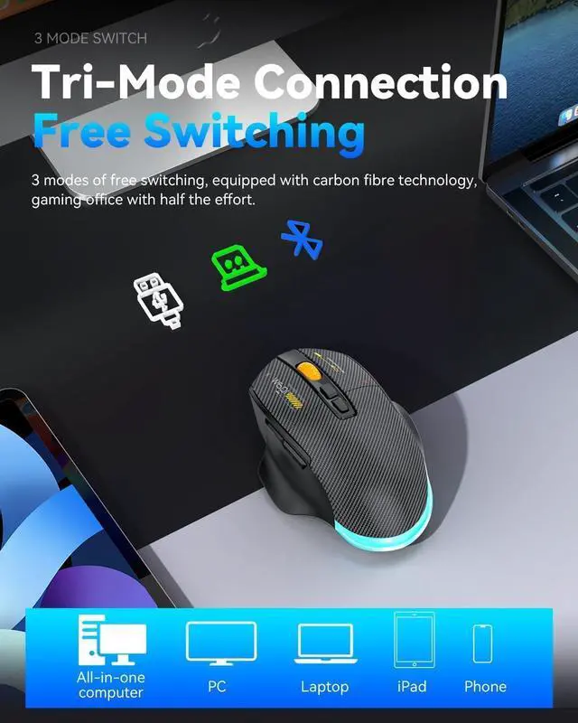 Alt view image 2 of 7 - Wireless Mouse, 2.4G Ergonomic Optical Rechargeable Mouse, 7 Buttons, 12800 DPI, Computer Mouse for Laptop, PC, Computer