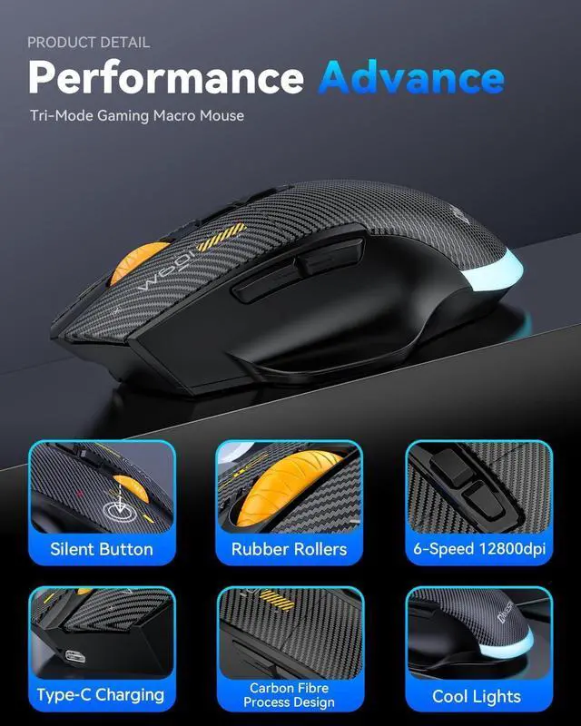 Alt view image 7 of 7 - Wireless Mouse, 2.4G Ergonomic Optical Rechargeable Mouse, 7 Buttons, 12800 DPI, Computer Mouse for Laptop, PC, Computer