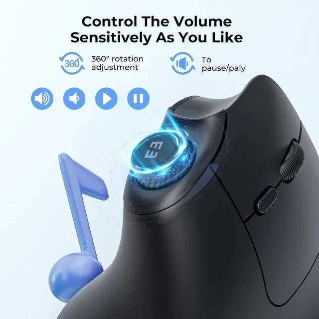 Alt view image 4 of 7 - seenda Ergonomic Mouse Rechargeable, USB+Dual Bluetooth, MOU-302 Vertical Wireless Mouse with Volume Knob, Quiet Clicks, Multi-Device Cordless Mice Compatible for Windows, PC, Laptop, Mac OS