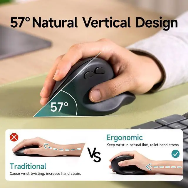 Alt view image 2 of 7 - SANWA 3-Device Ergonomic Vertical Mouse + Bluetooth Numeric Keypad Set, Silent Click & Programmable Ergo Mice for Medium Large Hands, Portable Ten Key Number Pad, Compatible with Mac, Windows, Laptop