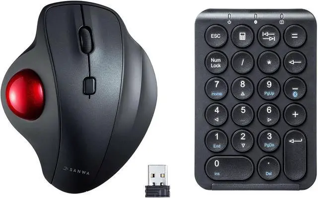 Main image of SANWA TB129 2.4G Wireless Trackball Mouse + Bluetooth Numeric Keypad Combo, Silent Click Roller Ball Mice, Rechargeable Wireless Ten Key Portable, Compatible with MacBook, Windows, Laptop, iOS, Black