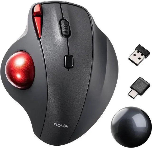 Main image of SANWA 2.4G Wireless Trackball Mouse GMAWTB168 + Black 34mm Replacement Ball Set, Rollerball Mice, Programmable Silent Button, 4 DPI, Rechargeable Compatible for PC, Mac, Windows, Laptop
