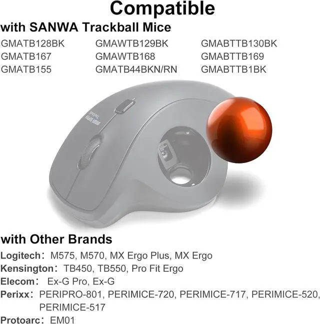 Alt view image 7 of 7 - SANWA 2.4G Wireless Trackball Mouse GMAWTB129BK + Orange 34mm Replacement Ball Bundle Set, Silent Click Rollerball Mouse, 600/800/1200/1600 DPI, Compatible with Mac, Laptop, PC, Windows, macOS