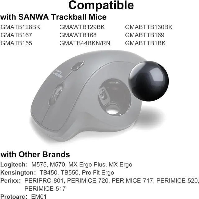 Alt view image 6 of 7 - SANWA Wired Ergonomic Trackball Mouse GMATB128BK + Black 34mm Replacement Ball Bundle Set, Silent Click Rollerball Mouse, 600/800/1200/1600 DPI, Compatible with Mac, Laptop, PC, Windows, macOS