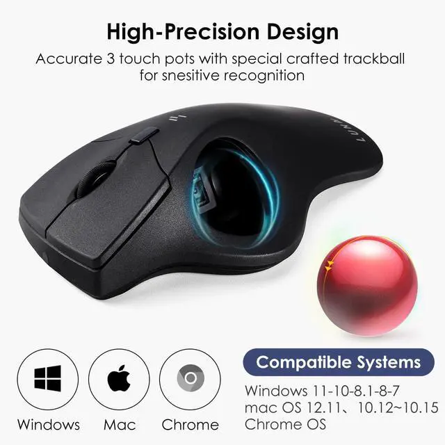 Alt view image 6 of 7 - SANWA TB39 Wired Trackball + Bluetooth Numeric Keypad Set, Programmable Silent Buttons Roller Ball Mice, Rechargeable Wireless Ten Key Number Pad Portable, Compatible with Mac, Laptop, Windows, Black
