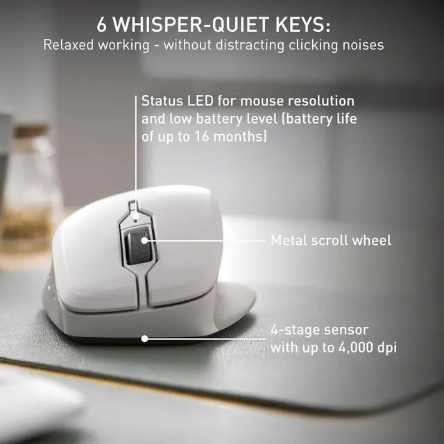 Alt view image 5 of 6 - CHERRY STREAM MOUSE COMFORT, Wireless Ergonomic Mouse With Rubberized Thumb Support, Special For Right-Handed, 2.4 GHz, 6 Silent Buttons, White