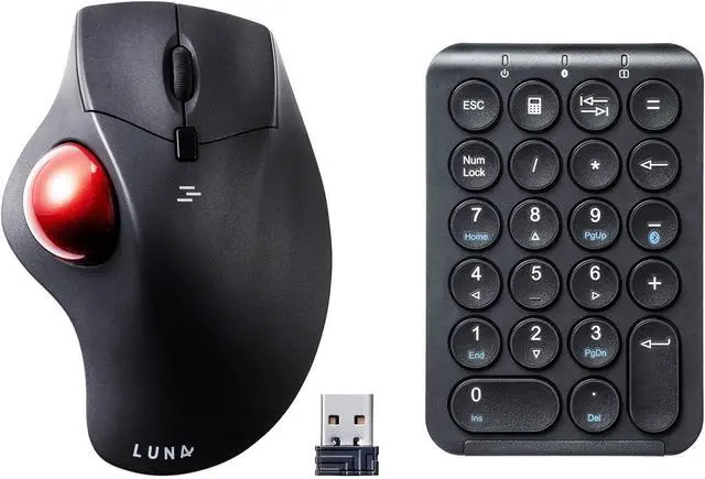 Main image of SANWA TB40 Wireless Trackball + Bluetooth Numeric Keypad Set, Programmable Silent Buttons Roller Mice, Rechargeable Ten Key Number Pad Portable, Compatible with Mac, Laptop, Windows, Black