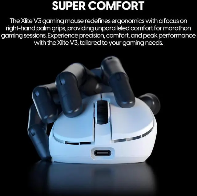 Alt view image 2 of 7 - Pulsar Gaming Gears - Xlite V3 Medium Wireless Gaming Mouse, Ultra Lightweight 1.94 oz (55 g), Ergonomic, Optical Switches, PAW3395 Optical Sensor (Medium, Wireless, White)