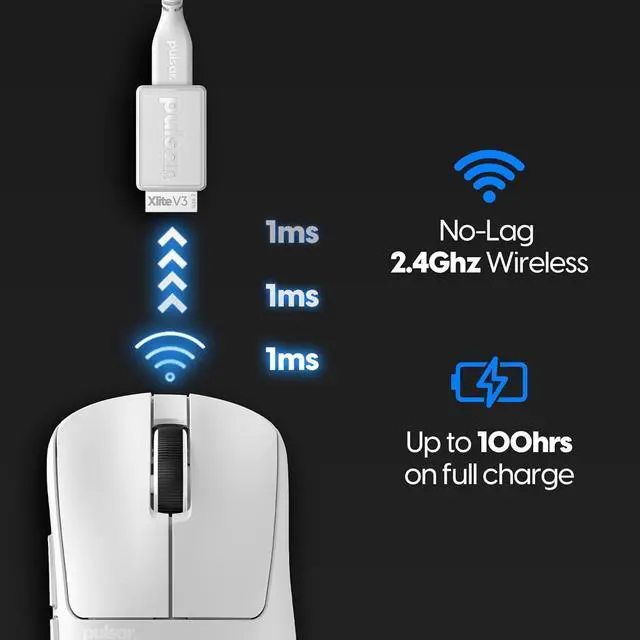 Alt view image 4 of 7 - Pulsar Gaming Gears - Xlite V3 Medium Wireless Gaming Mouse, Ultra Lightweight 1.94 oz (55 g), Ergonomic, Optical Switches, PAW3395 Optical Sensor (Medium, Wireless, White)