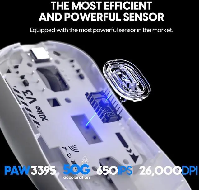 Alt view image 5 of 7 - Pulsar Gaming Gears - Xlite V3 Medium Wireless Gaming Mouse, Ultra Lightweight 1.94 oz (55 g), Ergonomic, Optical Switches, PAW3395 Optical Sensor (Medium, Wireless, White)