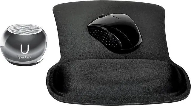 Main image of U Speakers Bluetooth Mini Speaker Travel Home Office Bundle with Black Wireless Mouse X3000 G2, & Coordinating Gel Mouse Pad, for Modern Workspace