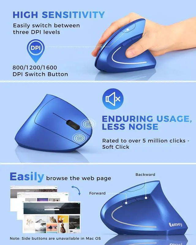 Alt view image 6 of 7 - Lekvey Ergonomic Mouse Black + Ergonomic Mouse Blue