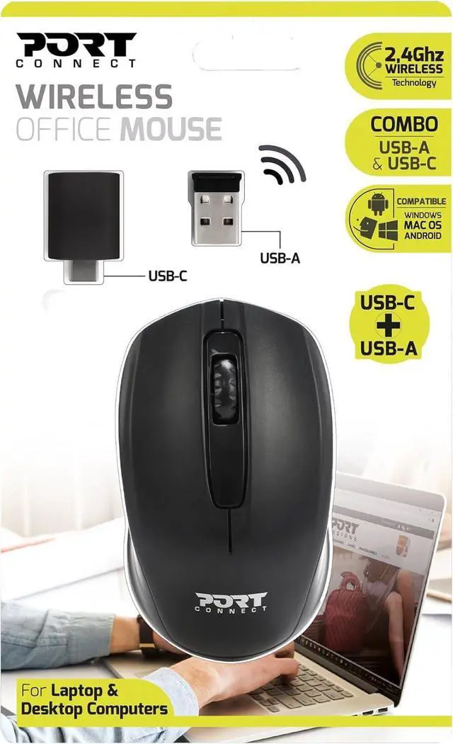 Alt view image 3 of 6 - Wireless Ambidextrous Black Mouse (USB-A & C)