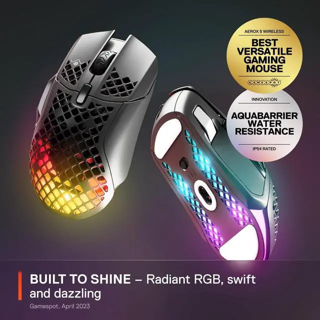 Alt view image 4 of 7 - SteelSeries Aerox 5 Wireless Gaming Mouse  Ultra Lightweight 74g  9 Buttons  Bluetooth/2.4 GHz  180 Hr Battery  IP54 Water Resistant  PC/MAC  FPS, MOBA, Battle Royale, Black
