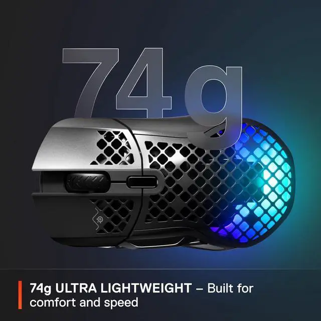Alt view image 6 of 7 - SteelSeries Aerox 5 Wireless Gaming Mouse  Ultra Lightweight 74g  9 Buttons  Bluetooth/2.4 GHz  180 Hr Battery  IP54 Water Resistant  PC/MAC  FPS, MOBA, Battle Royale, Black