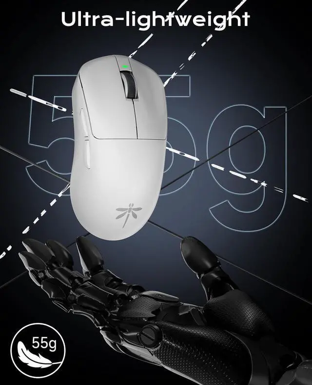 Alt view image 7 of 7 - VGN Lightspeed Wireless Gaming Mouse with Dual-Mode 2.4G/Type-C Wired - 25K Sensor - 26,000 DPI - 55g Lightweight - 6 Programmable Buttons - Up to 200h Battery Life for PC/Mac- F1 Pro Max White