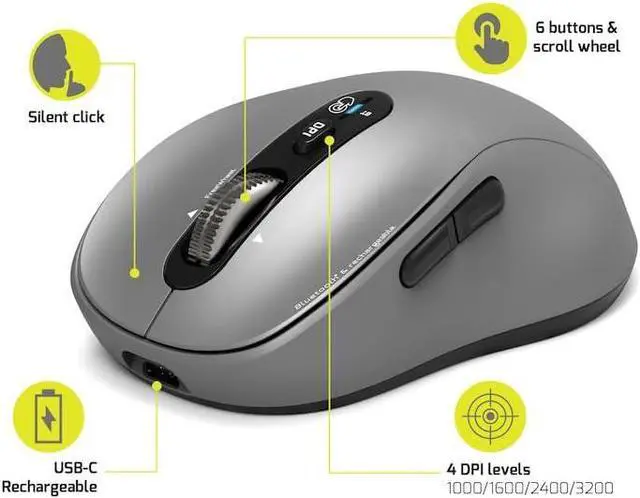 Alt view image 4 of 5 - PORTE DESIGN Bluetooth Wireless Mouse, Gray