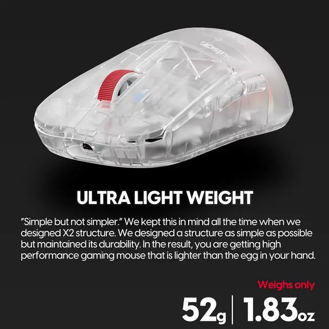 Alt view image 3 of 7 - Pulsar Gaming Gears - Super Clear Limited Edition: X2H Mini Wireless Gaming Mouse, Symmetrical, Ultra Lightweight 1.83 oz (52g), PAW3395 26k DPI Optical Sensor, Optical Switch (Mini, Super Clear)