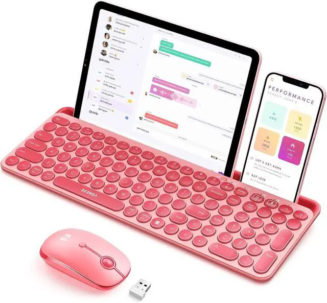 Main image of seenda Bluetooth Keyboard and Mouse for iPad, CTU-301 Multi-Device Bluetooth + 2.4G Wireless Keyboard Mouse with Tablet Holder for MacBook/Windows Computer, iOS/Andriod Tablet Phone, Coral Pink