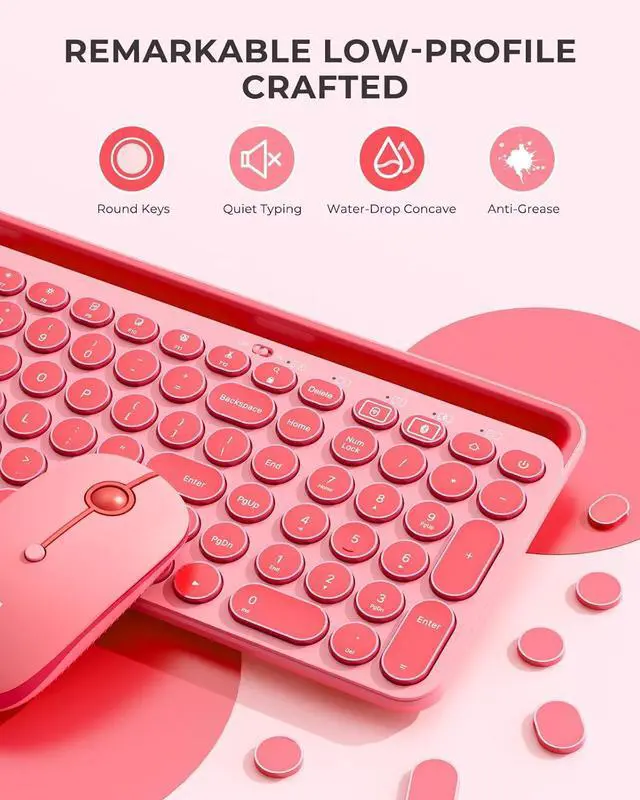 Alt view image 5 of 7 - seenda Bluetooth Keyboard and Mouse for iPad, CTU-301 Multi-Device Bluetooth + 2.4G Wireless Keyboard Mouse with Tablet Holder for MacBook/Windows Computer, iOS/Andriod Tablet Phone, Coral Pink