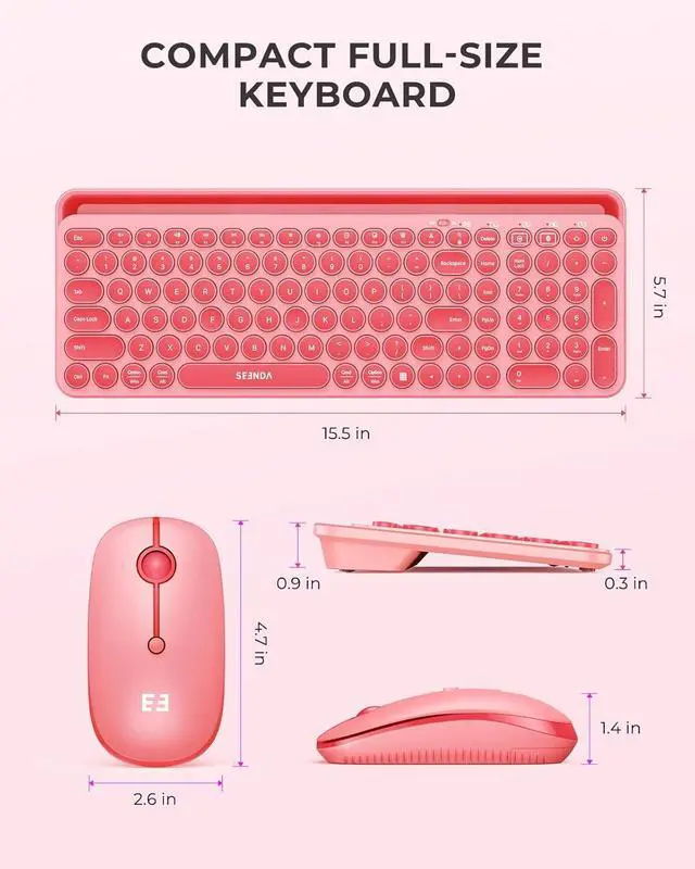 Alt view image 6 of 7 - seenda Bluetooth Keyboard and Mouse for iPad, CTU-301 Multi-Device Bluetooth + 2.4G Wireless Keyboard Mouse with Tablet Holder for MacBook/Windows Computer, iOS/Andriod Tablet Phone, Coral Pink