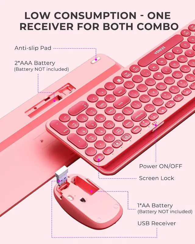 Alt view image 7 of 7 - seenda Bluetooth Keyboard and Mouse for iPad, CTU-301 Multi-Device Bluetooth + 2.4G Wireless Keyboard Mouse with Tablet Holder for MacBook/Windows Computer, iOS/Andriod Tablet Phone, Coral Pink