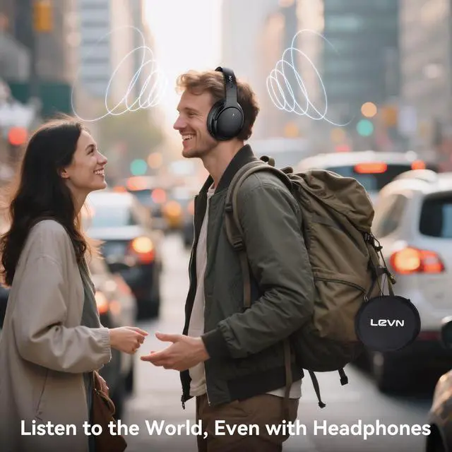 Alt view image 3 of 7 - LEVN Hybrid Active Noise Cancelling Headphones, Open Ear Headphones with Mic
