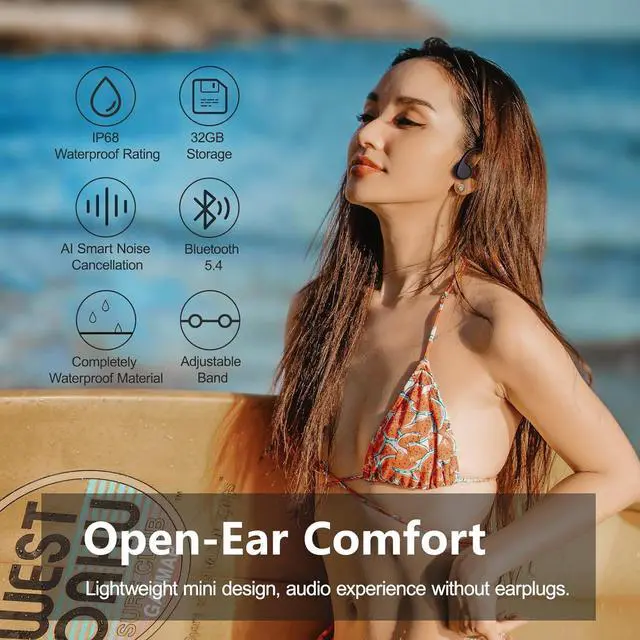 Alt view image 2 of 7 - Swimming Headphones,Bone Conduction Headphones Bluetooth 5.4,IPX8 Waterproof,32G Memory Sports Headphone,Underwater Headphone with MP3-Player for Swim,Open Earphones for Swimming (Black X20)