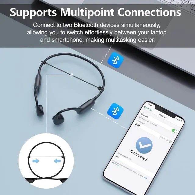 Alt view image 7 of 7 - Swimming Headphones,Bone Conduction Headphones Bluetooth 5.4,IPX8 Waterproof,32G Memory Sports Headphone,Underwater Headphone with MP3-Player for Swim,Open Earphones for Swimming (Black X20)