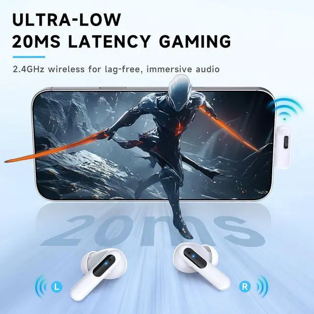 Alt view image 3 of 7 - RYR Wireless Gaming Earbuds, 20ms Low Latency, Gaming Earbuds with Noise Cancelling Mic, 2.4Ghz & Bluetooth, LED Display, 36H Playtime for Meta Quest 3/2, PS5, PS4, VR, Switch, Steam Deck, PC, Phone