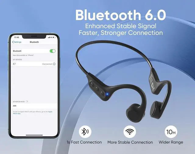 Alt view image 2 of 7 - Bone Conduction Headphones, Bluetooth 6.0 Open Ear Headphones with Mic, 10H Playtimes Wireless Sport Earphones for Running, Cycling, Outdoor Sports, IPX6 Waterproof (Black)