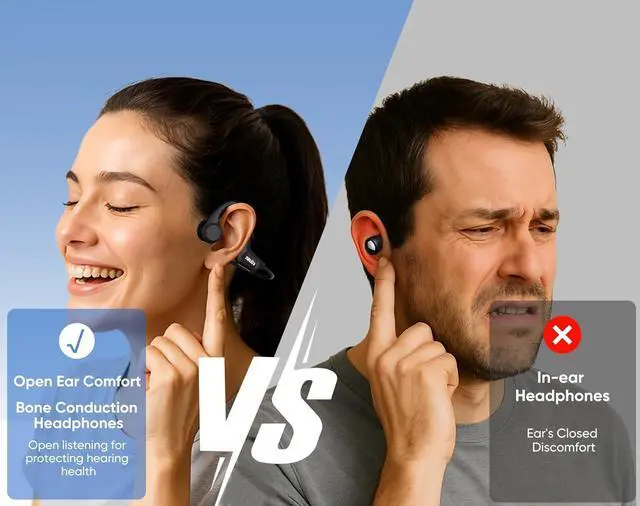 Alt view image 7 of 7 - Bone Conduction Headphones, Bluetooth 6.0 Open Ear Headphones with Mic, 10H Playtimes Wireless Sport Earphones for Running, Cycling, Outdoor Sports, IPX6 Waterproof (Black)