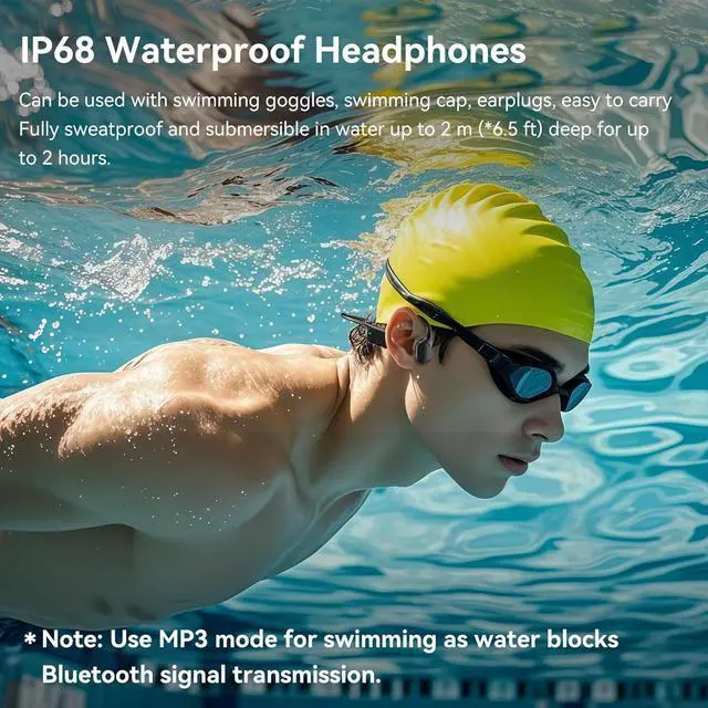 Alt view image 3 of 7 - Swimming Headphones IP68 Waterproof, Open Ear Bone Conduction Headphones Bluetooth 5.4 with 32GB MP3 Player, Secure Comfort Underwater Swim Earbuds for Jogging Cycling Fitness-SurfAudio(Black)