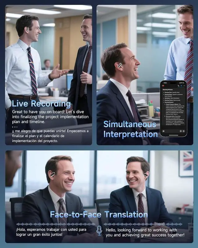 Alt view image 5 of 6 - AI Translation Earbuds Real Time 144 Language Translator Earbuds for iPhone and Android Translation Headphones Translating Device for Travel Business Learning with Charging Case