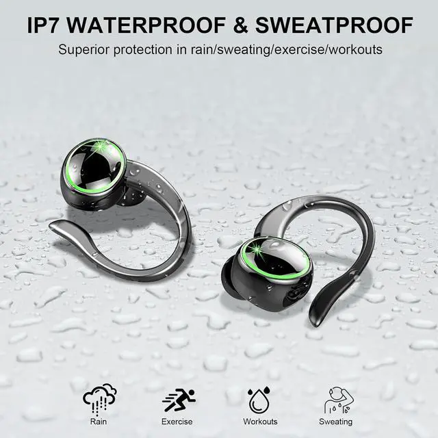 Alt view image 6 of 7 - Wireless Earbuds, 2025 Bluetooth 5.4 Headphones Sports, 50H Playback Over-Ear buds with ENC Noise Cancelling Mic, Deep Bass Fitness Earphones with Earhooks, IP7 Waterproof Headset for Gym Workout