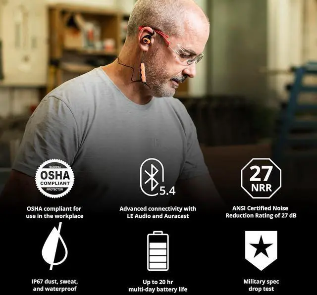 Alt view image 4 of 6 - ISOtunes PRO 3.0 Bluetooth Hearing Protection - OSHA Approved Earbuds with 20 Hour Battery Life, Bluetooth Ear Protection with 27 dB Noise Reduction (NRR) Earplug Headphones - Durable Work Earbuds