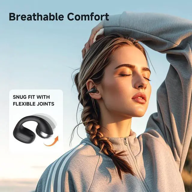 Alt view image 2 of 7 - CXK Open Ear Headphones, Bluetooth 5.4 Clip on Earbuds Flexible Ear Clip Design Bone Conduction Headphones with LED Digital Display 30H Playtime Lightweight Comfort Bluetooth Earbuds for Workout
