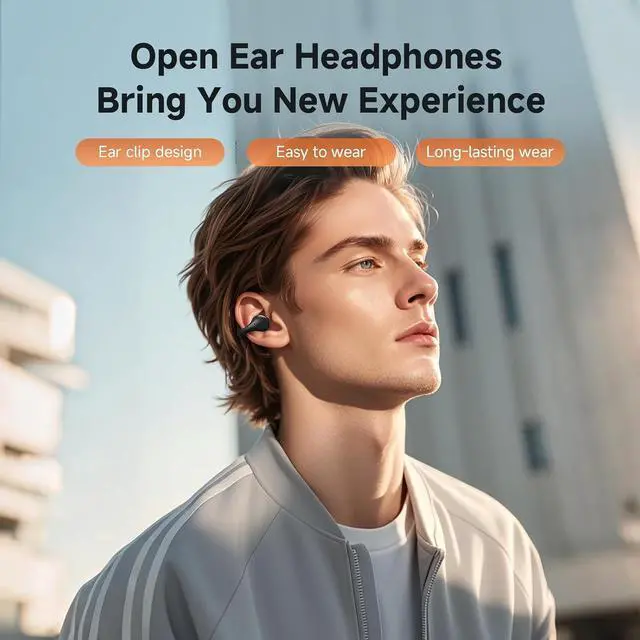 Alt view image 7 of 7 - CXK Open Ear Headphones, Bluetooth 5.4 Clip on Earbuds Flexible Ear Clip Design Bone Conduction Headphones with LED Digital Display 30H Playtime Lightweight Comfort Bluetooth Earbuds for Workout