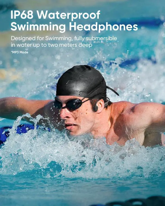 Alt view image 2 of 6 - Swimming Headphones IP68 Waterproof, Bone Conduction Headphones MP3 Player Built-in 32G Memory, Bluetooth 5.4 Wireless Headset, Open Earphones Sports Suitable for Running, Cycling, Exercise