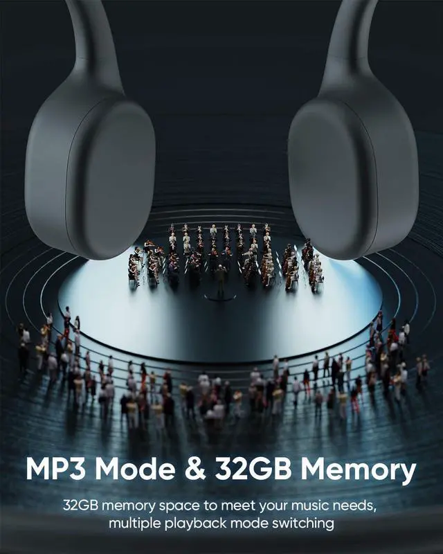 Alt view image 5 of 6 - Swimming Headphones IP68 Waterproof, Bone Conduction Headphones MP3 Player Built-in 32G Memory, Bluetooth 5.4 Wireless Headset, Open Earphones Sports Suitable for Running, Cycling, Exercise