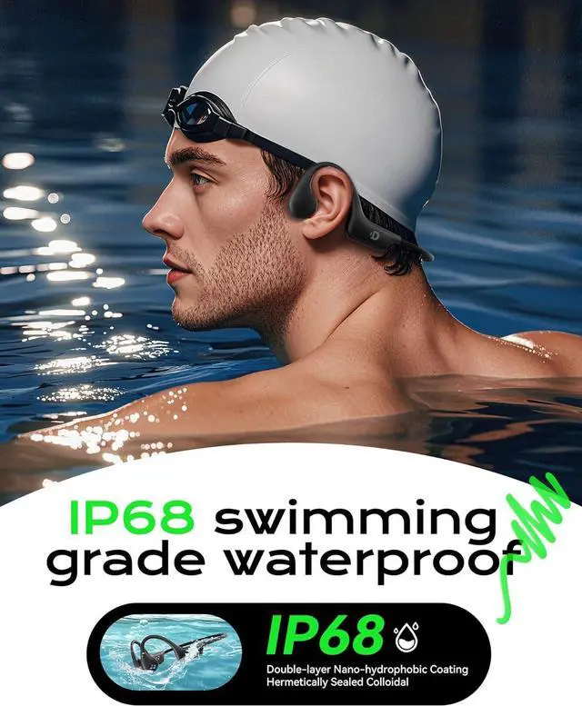 Alt view image 2 of 7 - Open Ear Sport Headphones, Wireless Bone Conduction Earphones, Built-in 32GB MP3,with Mic, IP68, Sweat & Water Resistant, Up to 8 Hours Battery, Bluetooth 5.3, for Running, Workouts, Swimming